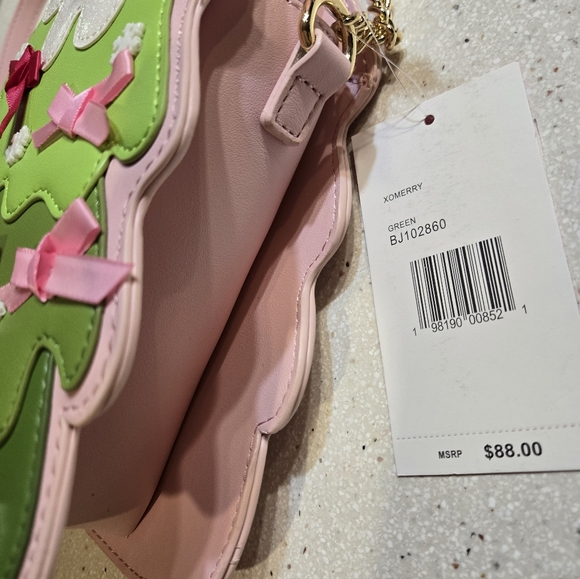 Womens Betsey Johnson Kitsch Christmas Tree Crossbody Pink Green Cute Trending - Picture 5 of 10